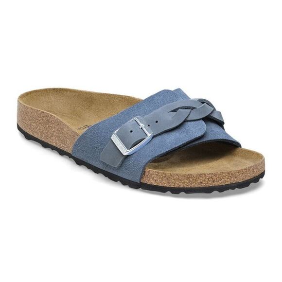 Birkenstock Oita Blue Suede Slide Sandals Braided Strap Boho Comfort Womens 8 - Picture 2 of 15